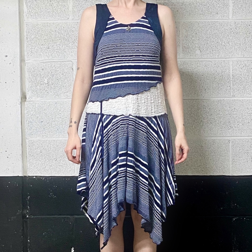 Le Blanc Mouton Drop Waist Asymmetrical Patchwork Dress Size S